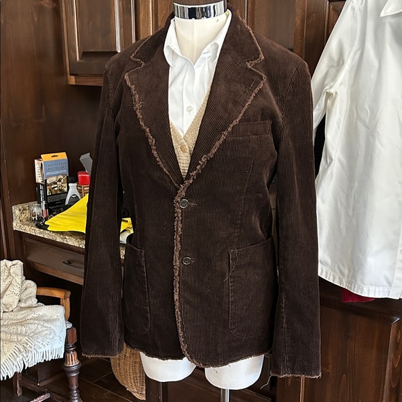 Solid Denim Equipment Jackets & Blazers - SOLID DENIM Equipment Sz M Brown Corduroy Blazer Raw Hem